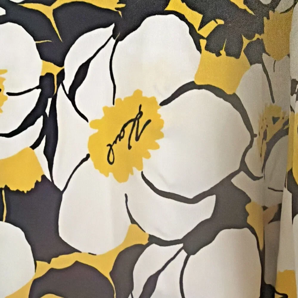 Karl Lagerfeld Paris Women's Floral Button Front Blouse White Black Yellow XL - Picture 5 of 11
